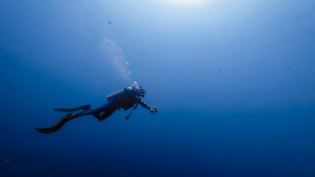 person swimming under water photography