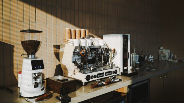 a coffee machine sitting on top of a counter