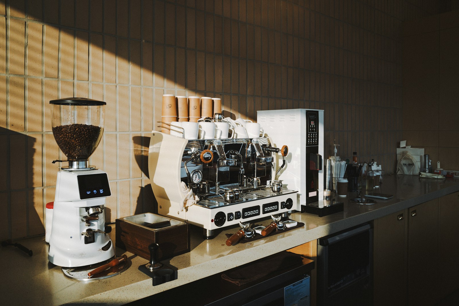 a coffee machine sitting on top of a counter